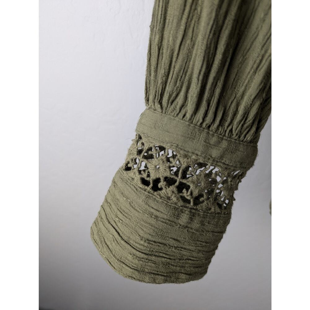 Free People The Best Crochet Button Down Shirt oversized Olive Green - Picture 6 of 8